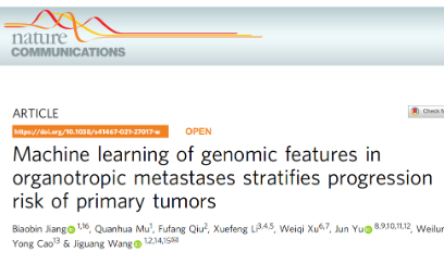 Nat Commun|基因組特征的機器學習對器質性轉移中，原發性腫瘤的進展風險的分層